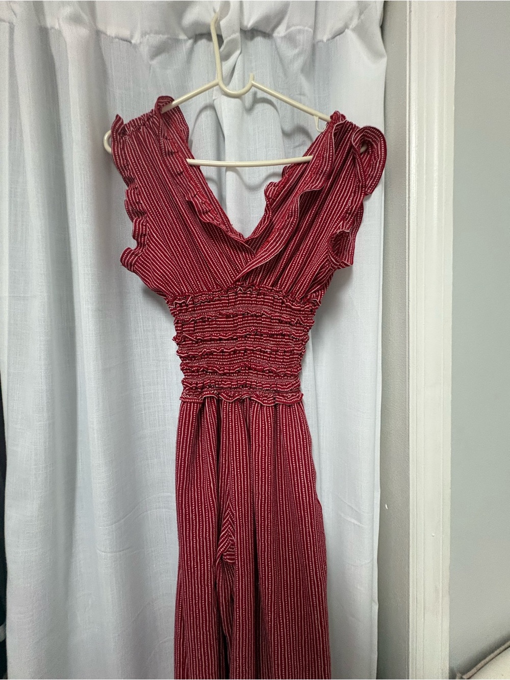 Red Striped Ruffle Waist Women’s jumpsuit